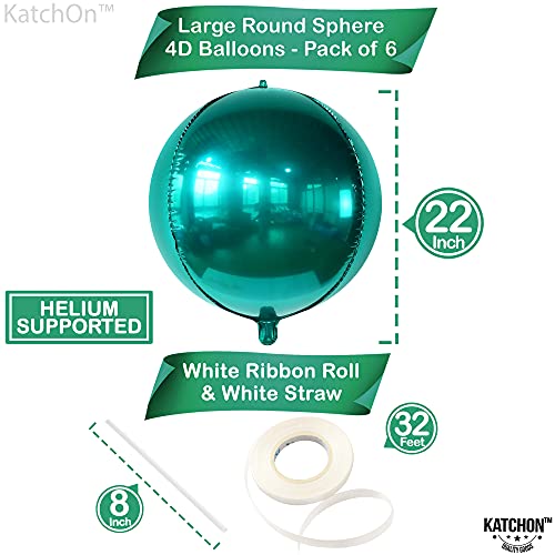 Image of KatchOn, Metallic Emerald Green Balloons - Big 22 Inch, Pack of 6 | Dark Green Mylar Balloons, Emerald Green Foil Balloons for Emerald Green Party Decorations