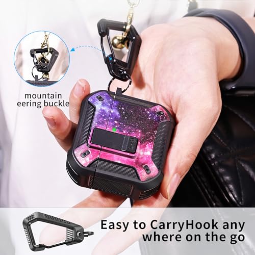 Image of RFUNGUANGO Compatible AirPods 4th Generation Protective Case with Phone Holder and Compatible Back Magnetic Suction Function, Suitable for AirPods 4th Case-Black+Starry Sky