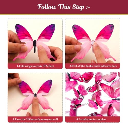 Image of SpecialYou Butterfly Wall Stickers for Home Decoration, Home Decor, Wall Decor Items for Living Room, Room Decoration Items, Stickers Sets - 12pcs (12, Pink)