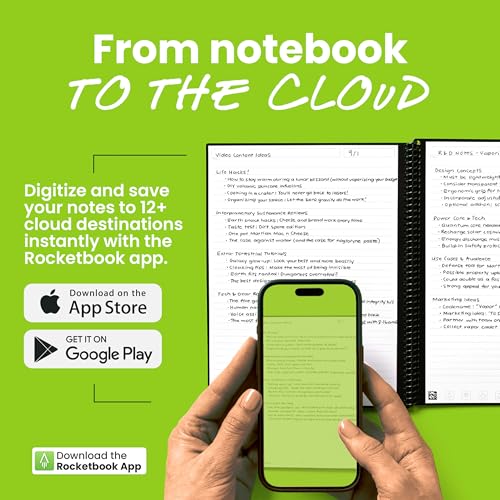 Rocketbook New Core Reusable Spiral Notebook, Letter Size 8.5×11, Black – Lined Pages, App-Connected, Erasable, Durable Cover, Ideal for School, Work, and Creative Projects