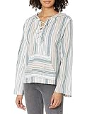Roxy Women's Long Sleeve Sweater Poncho, Snow White Cabo Trip Stripe 211, L