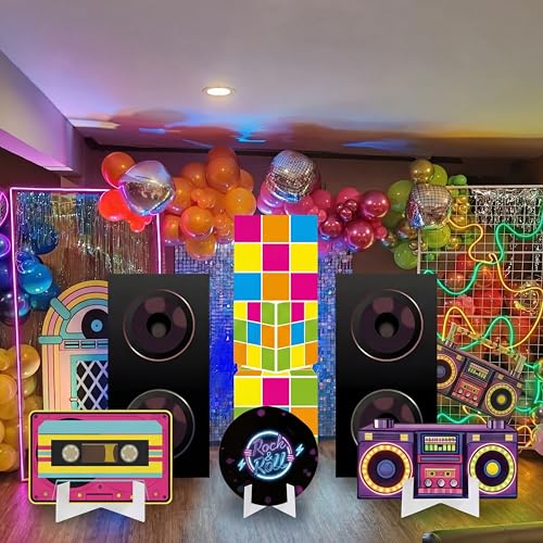 Image of 6 Pcs 80s 90s Stand Party Decorations Set with Sturdy Bases Big Yard Sign for Themed Party Baby Shower, Photo Booth Props Indoor Outdoor