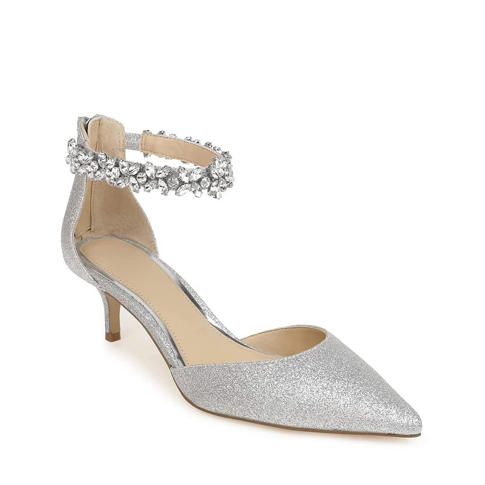 Women's Wedding Rhinestones Low Kitten Heels Pumps Pointed Toe Dress Evening Shoes for Women Bridal Bride