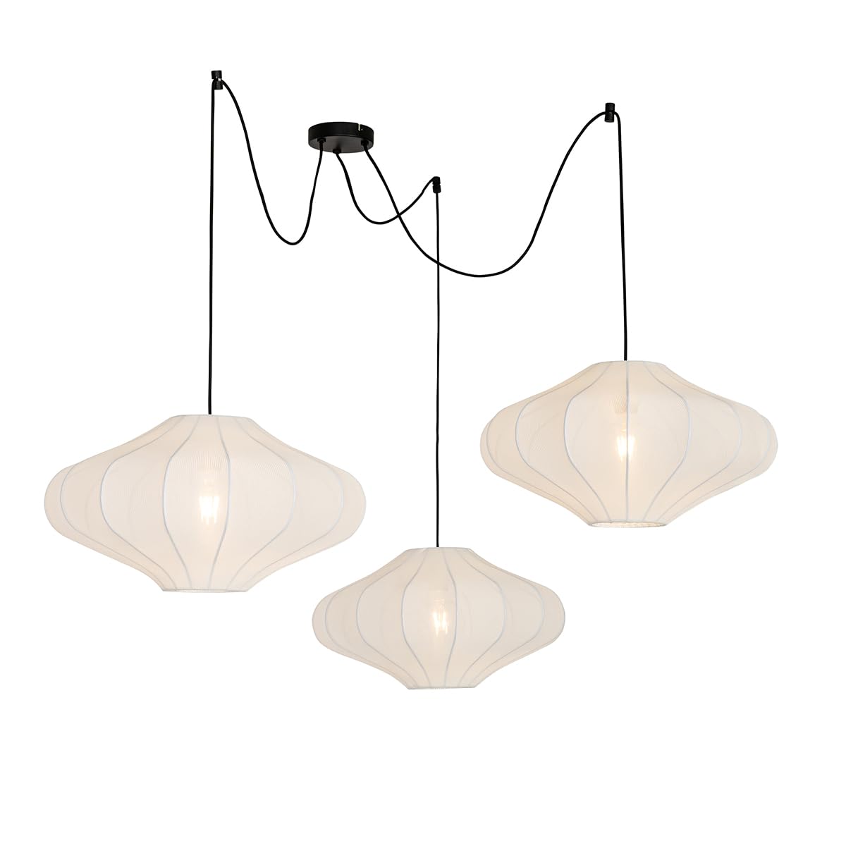 Qazqa Esstisch Japandi Pendelleuchte, Pendellampe - Plu - Weiß, Rund, 3-flammig, 100cm, Ideal als Esszimmerlampe