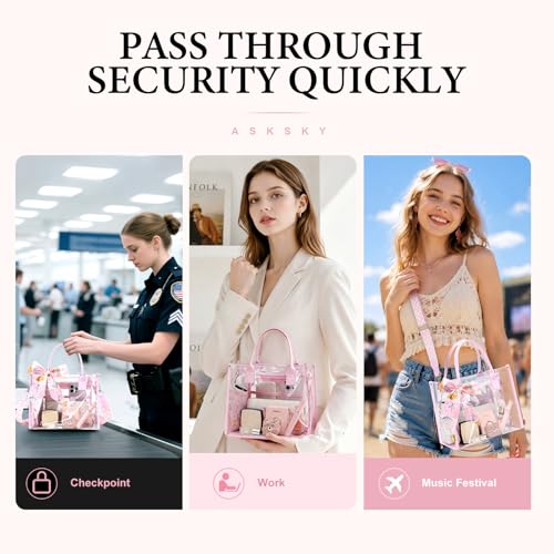 Image of Clear Tote Bag Stadium Events Transparent Clear Purse for Women Thick PVC Shoulder Bag with Guitar Strap for Concert