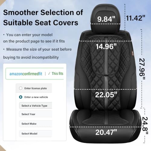 Coverado Seat Covers Front Seat, Luxury Diamond-Pattern Black Leather Seat Cover & Carbon Fiber, Front Car Seat Covers, Waterproof Car Seat Protector Driver Seat Cover Universal Fit Most Cars by Coverado - Used condition - Image 7