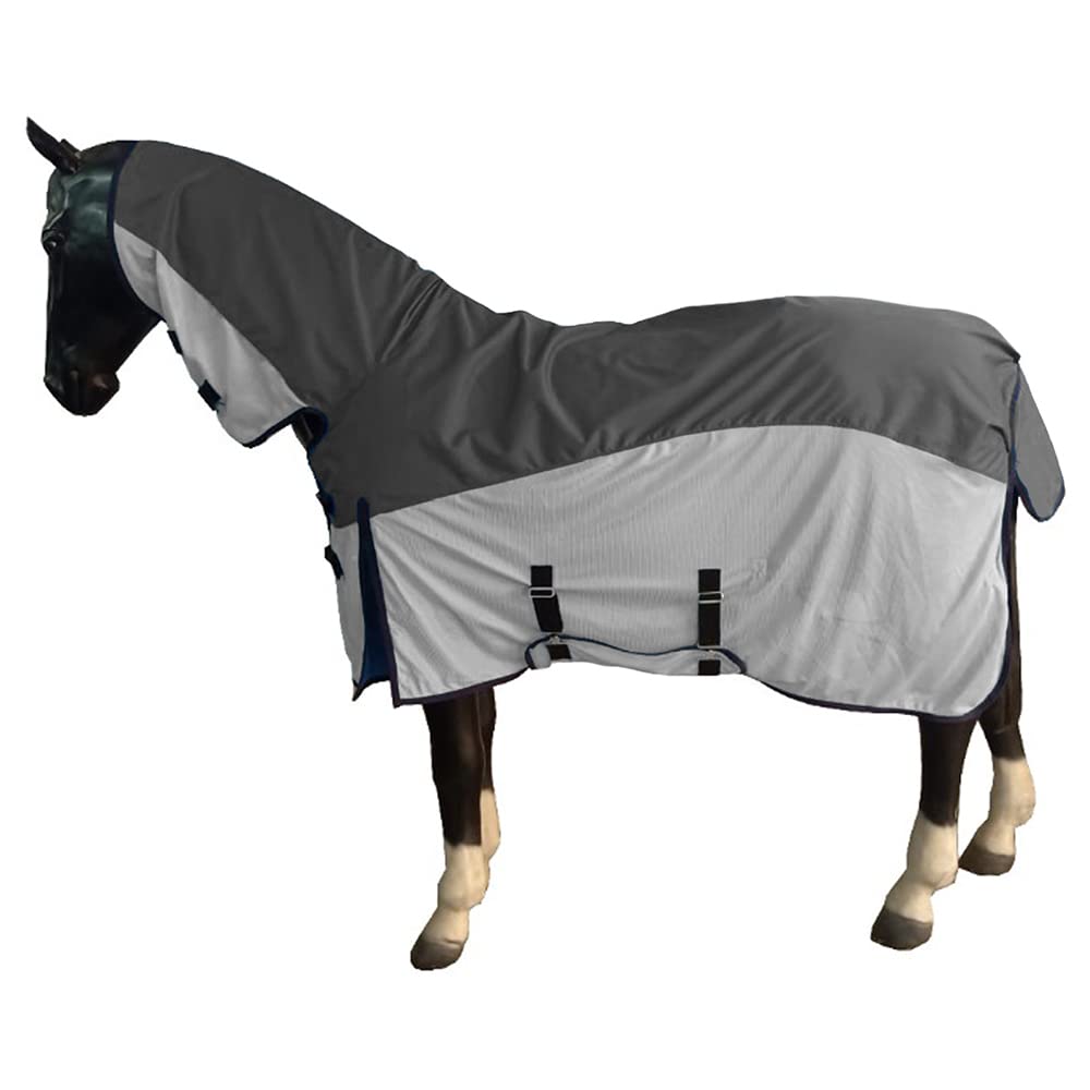 Horse Combo Fly Rug - 2-in-1 with Neck Adjustable Legs Straps and Tail Flap - Equestrian Waterproof Summer Outdoor Rain Sheets for Pony and Cob Riding