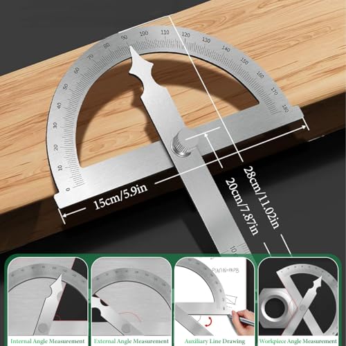 Maylatte Winkelmesser aus Edelstahl 0-180°, 150mm Präzisions-Goniometer mit Feststellschraube – Robuster Winkelmesser Metall Gradmesser mit Lineal-Skala für Tischlerei, Schule, DIY, Malerei & Technisc