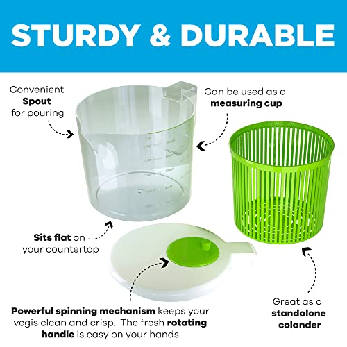 Single Serve Small Salad Spinner - Mini Prep Lettuce Spinner And Dryer With Measuring Cup - Collander With Fruit And Vegetable Washing Basket Bowl - Great Fruit And Vegetable Washer By Cooler Kitchen #TOP3