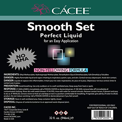 Smooth Acrylic Nail Liquid Monomer 32 Oz, Smooth Set Perfect By Cace... Flexible Non-Yellowing Formula, Does Not Contain Mma, Self-Leveling #TOP2