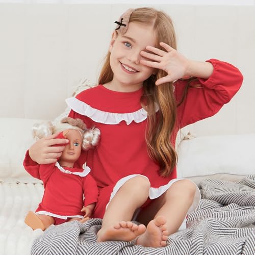 Jxstar Matching Gilrs&Doll Nightgowns Ruffle Trim Long Sleeve Pajamas Sleepwear Night Dresses2