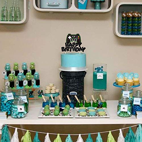 Video Game Cake Topper Glitter Game Controller Happy Birthday Cake Topper Cake Decorations Picks For Kids Gaming Themed Birthday Party Supplies #TOP6