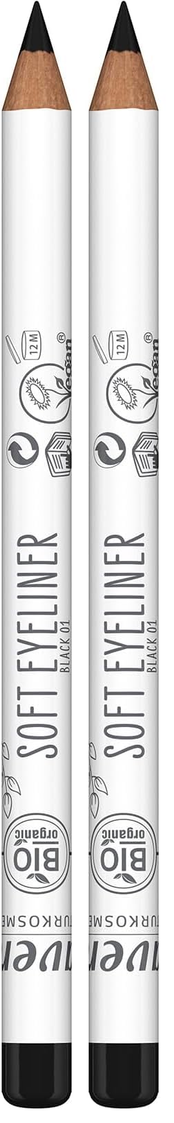 lavera Soft Eyeliner - Black 01 - Naturkosmetik - Komfortable Anwendung - Frei von Silikonen - Frei von Mineralöl - Vegan - Bio-Jojobaöl & Bio-Sonnenblumenöl - 1,14g (Packung mit 2)