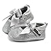 LIDIANO Baby Girls Glitter Sequins Sparkly Bling Bowknot Anti-Slip Mary Jane Flat Crib Shoes & Headband(0-6Months, Silver)