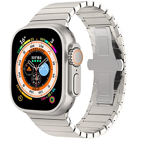 Miimall Correa Compatible con Apple Watch Ultra 49mm, Banda de Acero Inoxidable, Pulsera de Repuesto sin Brecha, Repuesto Ajustable Correa de Metal para Apple Watch 42mm 44mm 45mm 49mm, Titanio Cover