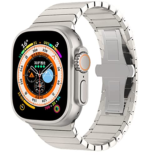 Miimall Correa Compatible con Apple Watch Ultra 49mm, Banda de Acero Inoxidable, Pulsera de Repuesto sin Brecha, Repuesto Ajustable Correa de Metal para Apple Watch 42mm 44mm 45mm 49mm, Titanio