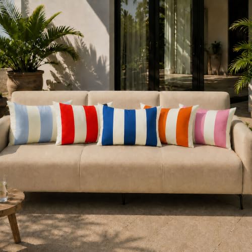 Image of Allorry Outdoor Pillow Covers 12x20 Set of 2 Royal Blue Striped Decoration Throw Pillow Covers for Spring Summer Outdoor Waterproof Garden Patio Furniture Sofa Bed Home Decor JB007-N12