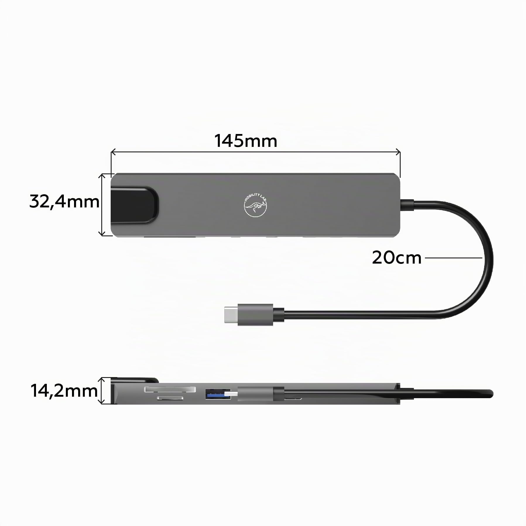 Mobility Lab – Hub Adaptateur USB-C 8 en 1 100W – HDMI, 2 Ports USB-C, 2 Ports USB 3.0, Ethernet, Lecteur de Carte SD et Micro SD – Débit Internet Rapide 10/100/1000 MB/s et HDMI 4K