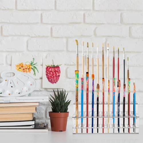 Image of Cabilock Acrylic Pen Holder Pen Showing Stand with Multi-Slot Desktop Storage Box for Pencils Paint Brushes and Display Organization 9.44 X 4.13 X 3.54 in