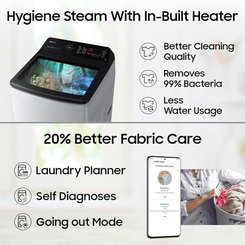 Image of Samsung 7 kg, Eco Bubble Technology, Wi-Fi, Soft Closing Door, Fully-Automatic Top Load Washing Machine (WA70BG4582BYTL, Hygiene Steam, Lavender Gray)