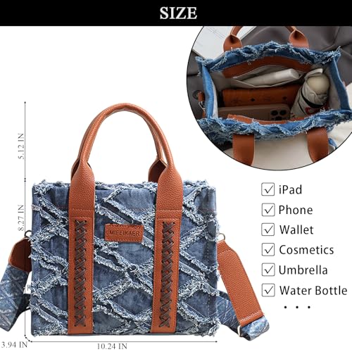 Bolso Tote de mezclilla para mujer azul miniatura 4