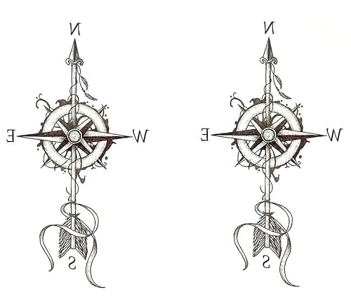 Doppio set di bussola, tatuaggio, freccia, tatuaggio temporaneo, tatuaggio finto XQ023