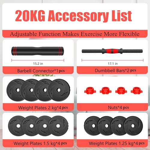 Verstellbar Gewichte Hanteln Set 15KG 20KG 30KG Indoor Workout Schwarze Hantelset Langhantel Perfekt für Bodybuilding Fitness Gewichtheben Training Heimfitnessgeräte – Bild 3