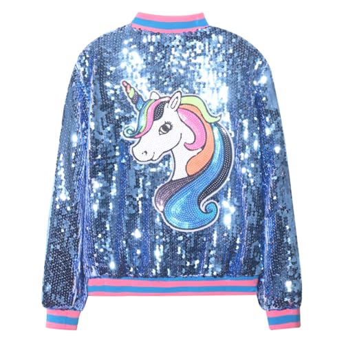 Image of WELAKEN Unicorn Sequin Jacket for Girls Kids Toddler Sparkle Zipper Bomber Jacket with Pockets