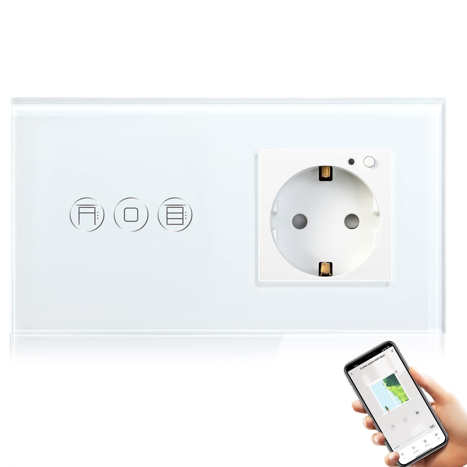 BSEED Interruttore a tapparella Wifi e Schuko Presa intelligente compatibile con Alexa/Tuya, controllo percentuale bianco 157 mm (richiede cavo neutro)