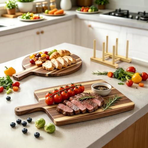 2 Tablas de Cortar Redondas de Madera de Acacia con Soporte miniatura 3