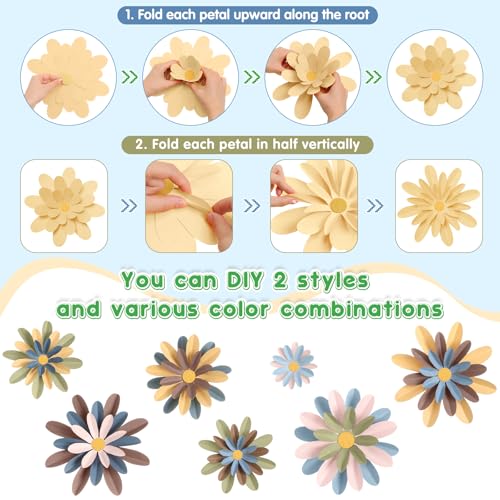 Image of MotiMind 18 Pcs Paper Flowers Decorations for Wall DIY Flower Bulletin Board 3D Paper Floral Backdrop Decoration for Photo Backdrop Classroom Back to School Party(Fresh Color,6 inch 8 inch 10 inch)