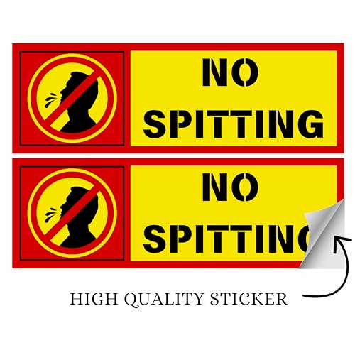 Image of No Spitting Sign Sticker Board 20.5 x 7 CM | Peel & Stick or Screw Fix | Pack of 2 | Waterproof Indoor Outdoor Wall Sign (No Spitting, Small - 20.5 X 7 CM)