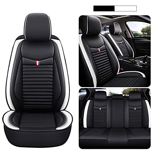 for Chevy Spark 2013-2022 Car Seat Cover,Standard Leather Car Seat Covers, Universal Anti-Slip Driver Seat Cover,Fit for Most Cars, Sedans, SUVs and Trucks,Black White
