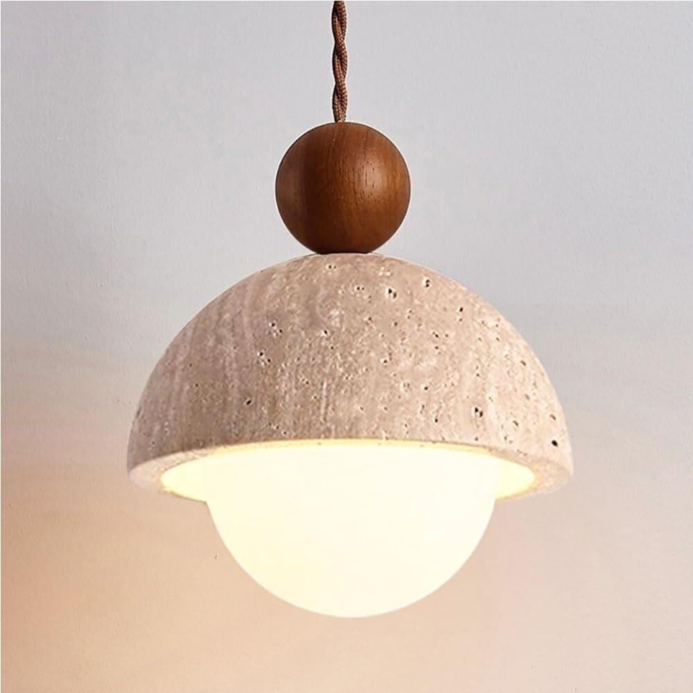 Lámpara minimalista moderna de travertino texturizado y madera noble G9