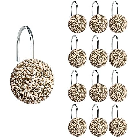 Sunlit Boho Knots Shower Curtain Hooks, Home Decorative Shower Curtain Rings for Bathroom, Seaside Nautical Shower Curtain Hangers Bathroom Accessories, Set of 12 Cover