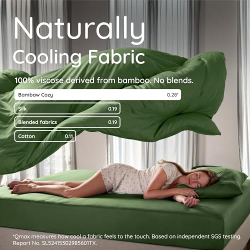Image of Bambaw 100% Viscose Derived from Bamboo Duvet Cover Queen Size - 3 Pieces Cooling Duvet Cover Queen Set, Breathable & Soft Bedding Set, No Comforter (Olive)