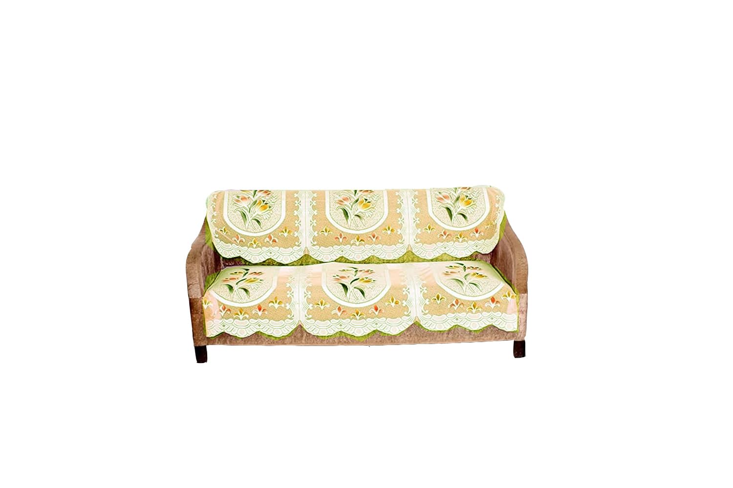 RENVA Home Decor Sofa Cover 5 Seater/3 Seater Floral Printed Cotton Material Sofa Cover Set for Living Room (Orange, 3 Seater)-image-2