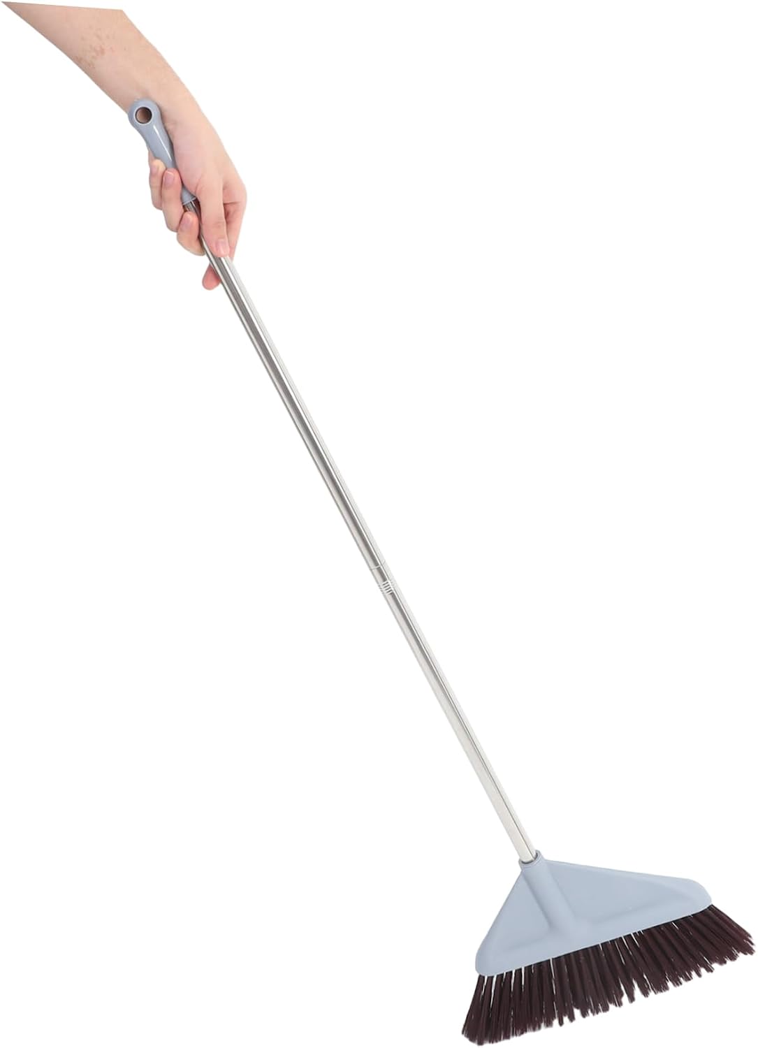 Heavy Duty Sweeper Broom Long Handle Angled for Easy Floors Courtyard Cleaning Soft Bristles Blue Grey