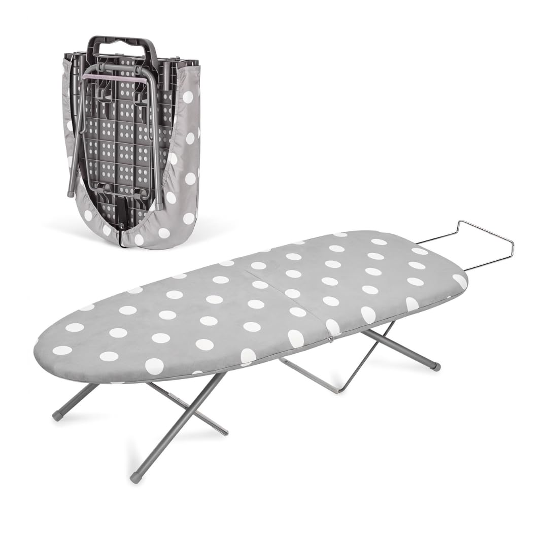 Asse da Stiro da Tavolo Pieghevole, Leggero e Salvaspazio, Piccola Tavola da Stiro da Tavolo, 4 Gambe Pieghevoli con Poggia Ferro, 6,2 x 43,2 x 30,5H cm, Super Stabile, Ideale per Stirarature Veloci
