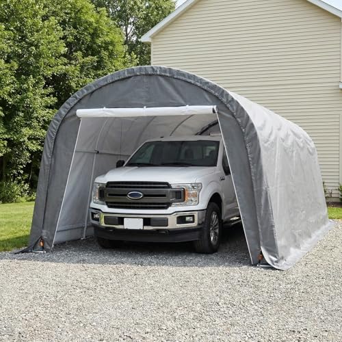 HOMPUS 10x20 Heavy Duty Carport, 180G PE Waterproof Canopy, Load Garage Shelter, Outdoor Storage Tent for Cars/Trucks/Boats/Equipment with Double Roll-Up Doors & Ground Anchors
