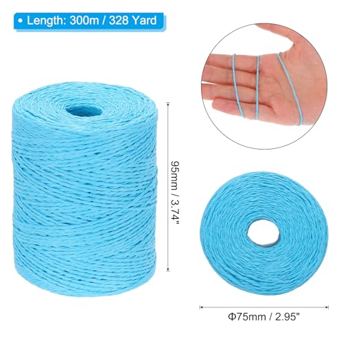 Image of PATIKIL Natural Cotton Raffia Yarn 328 Yard, Crochet Raffia Paper Ribbon for DIY Sun Hat Beach Bag Crochet Yarn Wrapping Knitting, Lake Blue