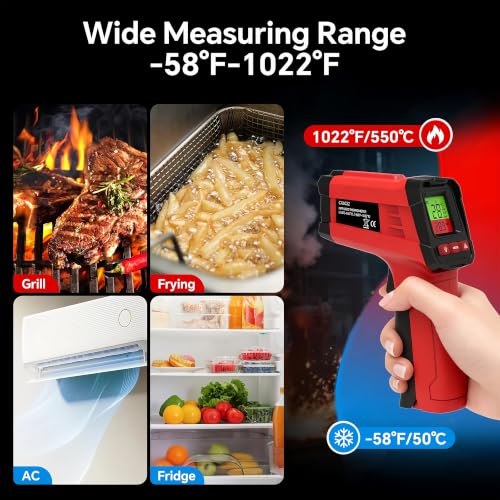 Image of Infrared Thermometer Gun, Digital Laser Temperature Gun -58F to 1022F, Adjustable Emissivity, LCD Backlight, MAX /MIN Display, Non-Contact Thermometer for Pizza Oven, BBQ, HVAC, Griddle
