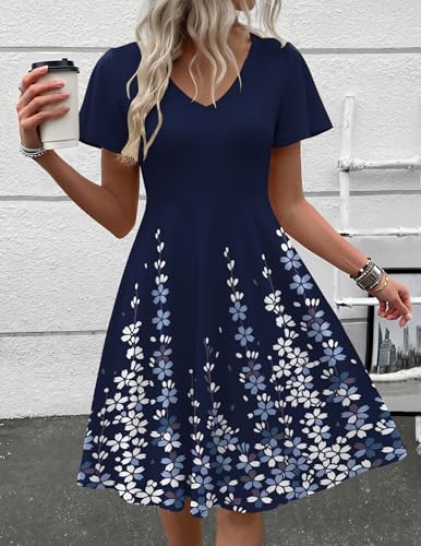 Image of Zeagoo Womens Summer Dress Casual Swing Sundresses Floral Ruffle Short Sleeve Wedding Guest Dress Beach Mini Dress 2026