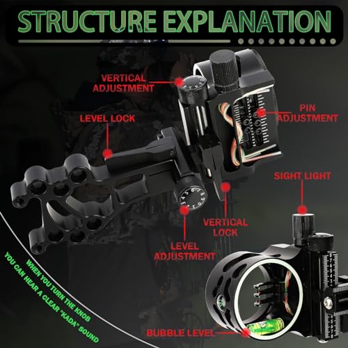 wolfman Archery Compound Bow Sight 5 Pin 0.019" Fiber Optics Micro Adjustment Bow Sight Hunting Sight with LED Sight Light for Right Hand and Left Hand Archery Accessories - Image 7