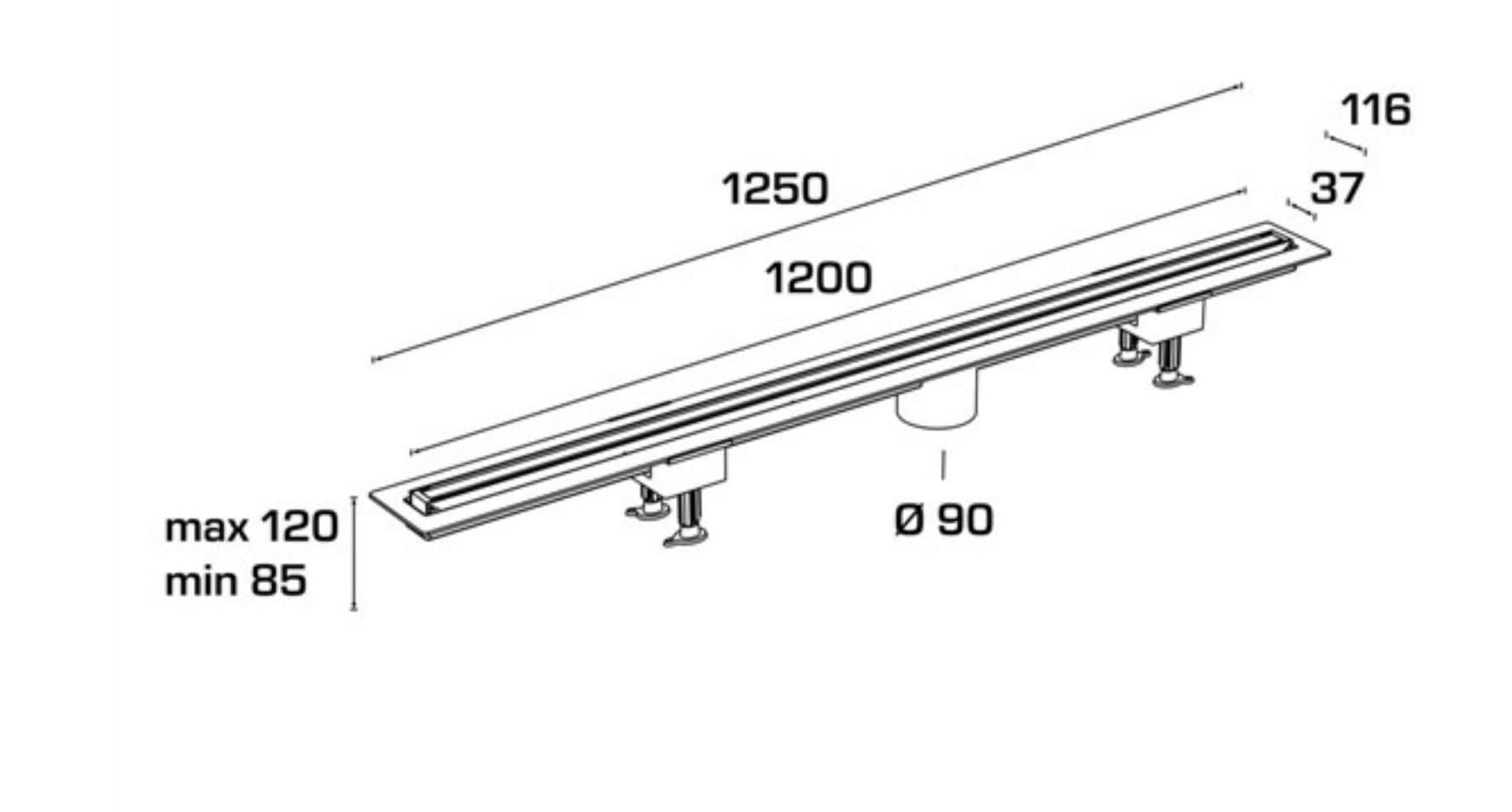 Bonomini Canalissima Scarico Doccia Lineare 120 cm con Uscita Laterale, Acciaio Inox AISI 316, Griglia Double Face Piastrellabile, Canaletta Doccia Filo Pavimento