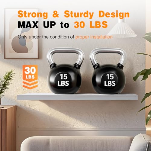 Image of BAYKA Floating Shelves for Wall, 35.4 inches Long Wall Mounted Rustic Wood Shelves for Bathroom, Bedroom, Living Room, Kitchen, Office, Hanging Shelf for Books /Storage /Decor(White,Set of 2)