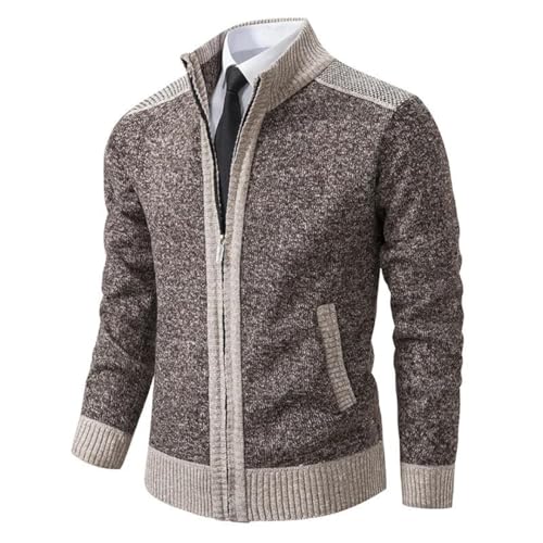 Men Thick Sweaters Warm Knit Cardigan Stand Collar Sweatercoat Zipper Splicing Color Jumpers2