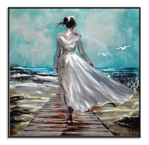 Yihui Arts Coastal Aluminum Wall Art - Elegant Lady with Silver Dress, Modern Metal Home Accent by Yihui Arts - Used condition - US$51.34