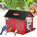 Kingsyard Metal Bird Feeder for Outdoors Hanging, 2-in-1 Wild Bird Feeder with Seed Tray & Built-in Perch, 5 lb Large Capacity for Cardinal Chickadee Finch, Red