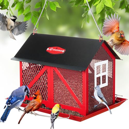 Kingsyard Metal Bird Feeder 5lb, Hanging, Seed Tray & Perch